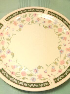 Sunflower China 10.5" Dinner Plate with Gold Stand, Circa 1995 | Pink & Blue Flo